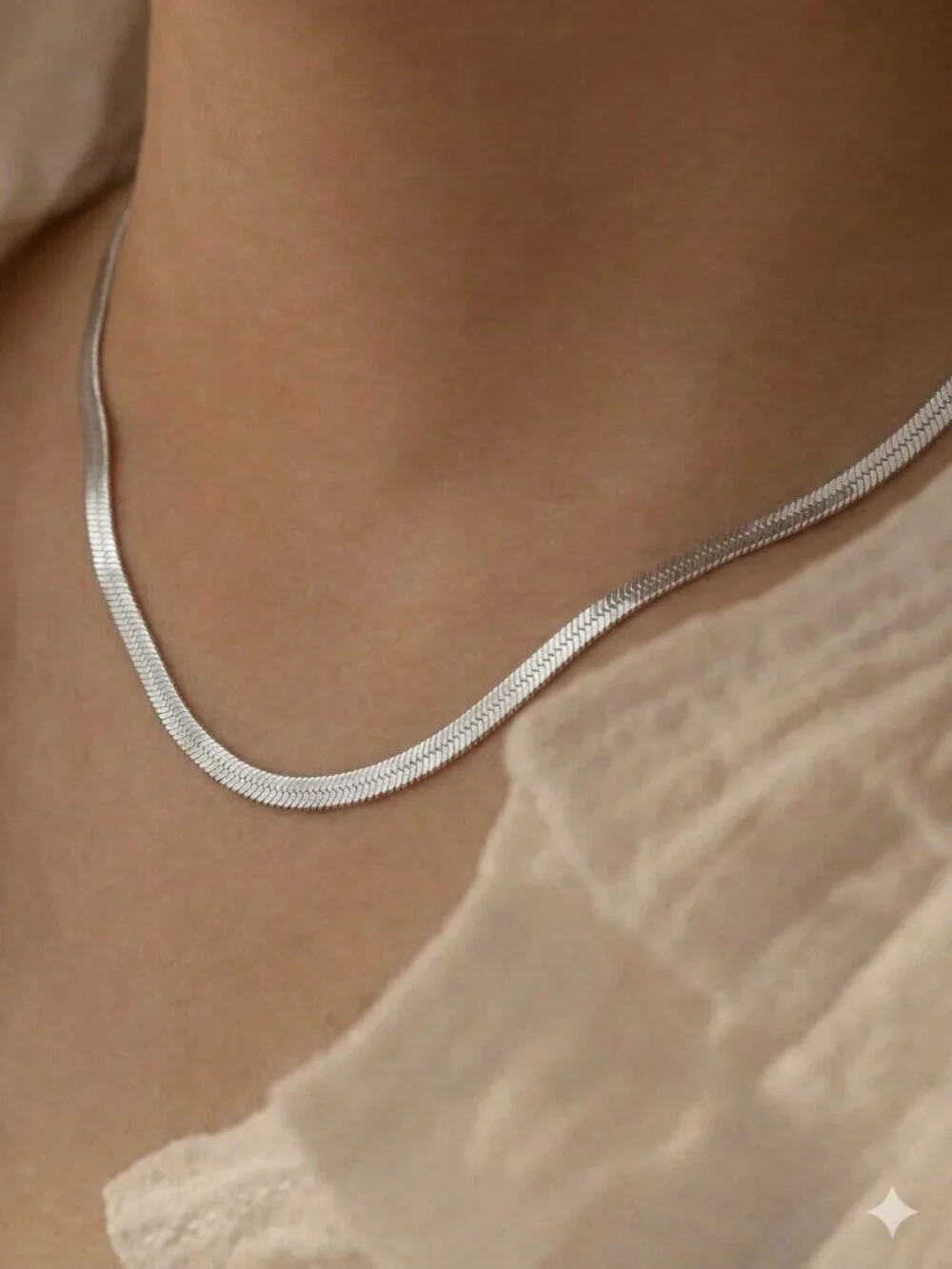 Stainless steel Silver Classic Flat herringbone Necklace Women’s Jewelry